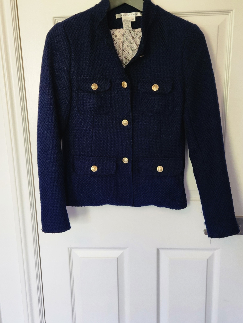 Max Studio Navy Textured Blazer with Gold Buttons